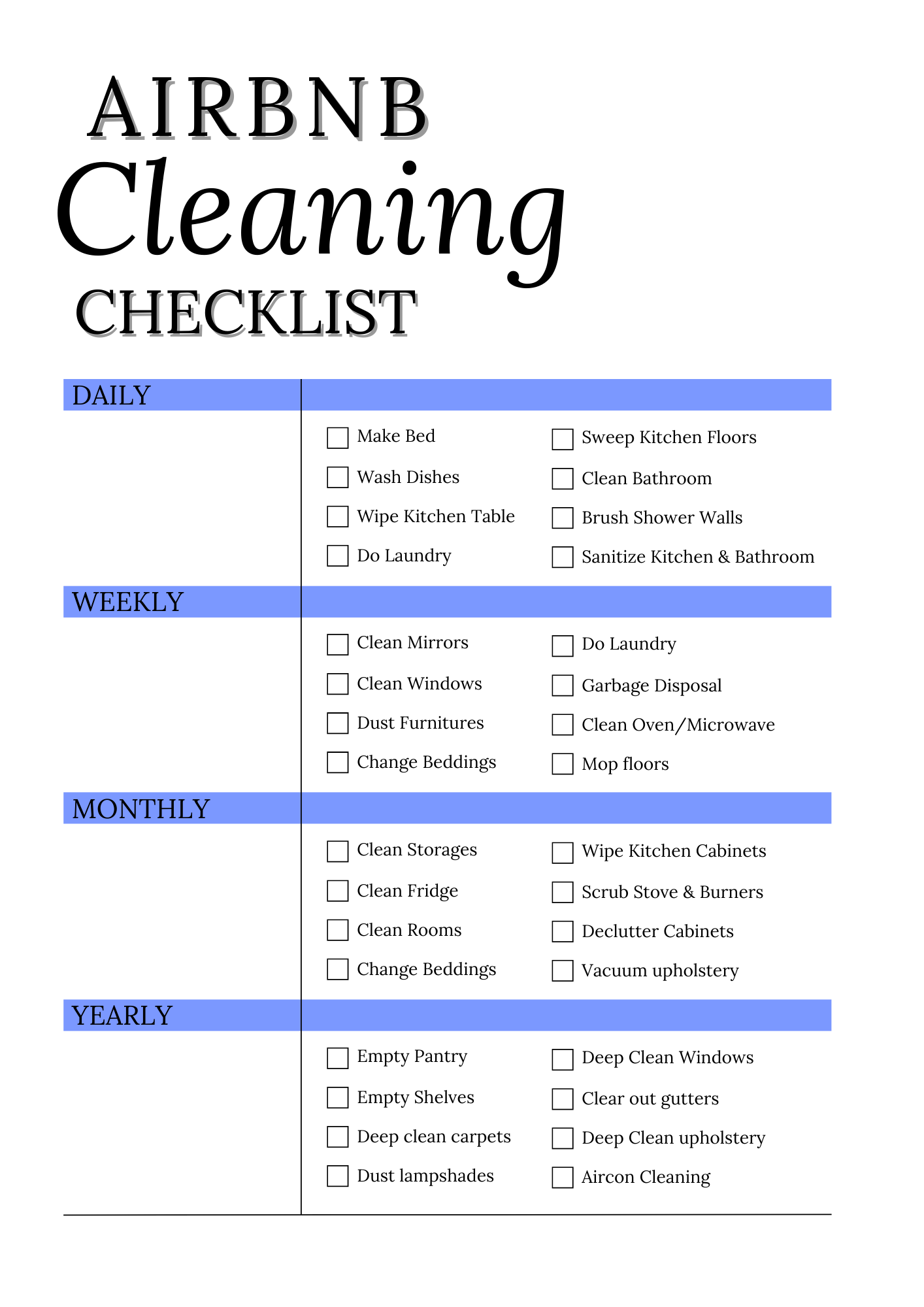 Airbnb Cleaning Checklist|Printable PDF